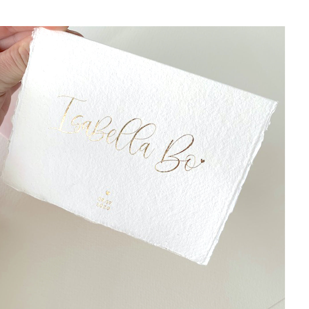 Geboortekaartje Isabella Bo (handgemaakt papier)