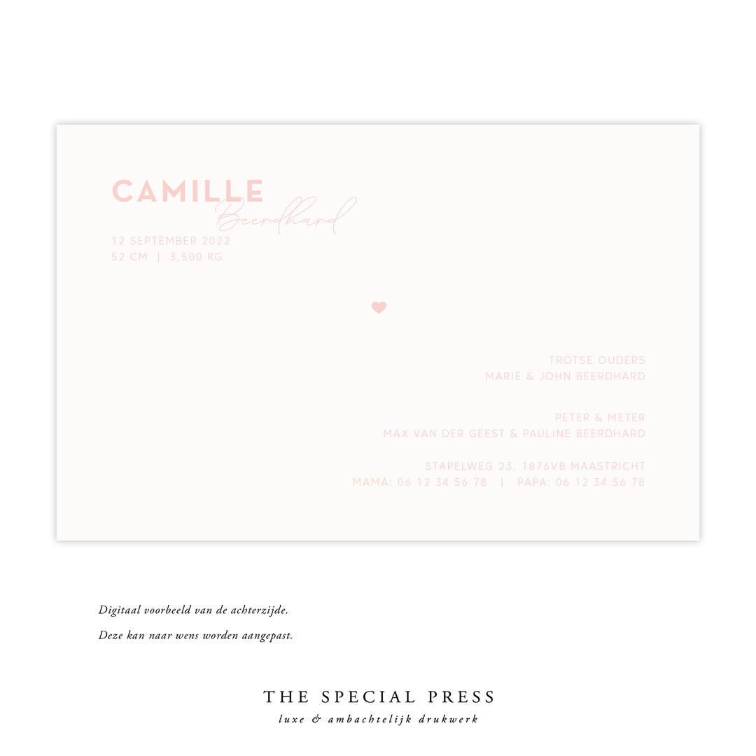 Geboortekaartje Camille op velvet