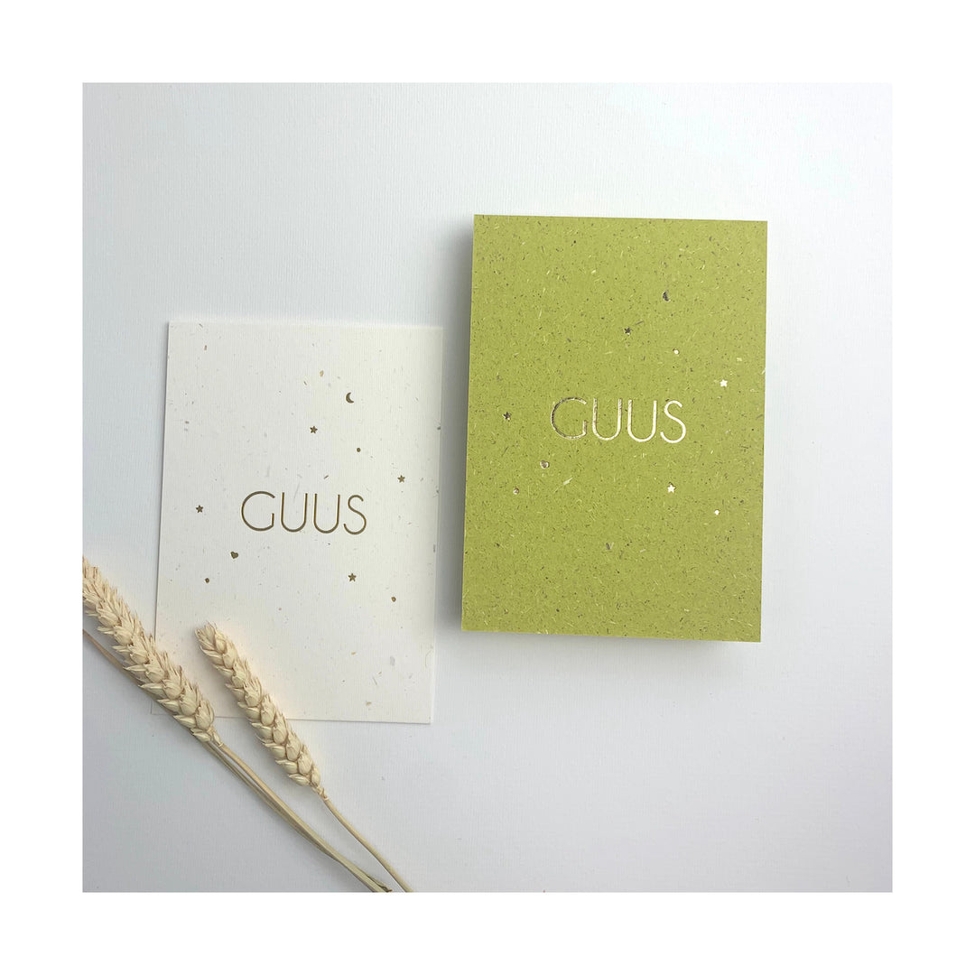 Geboortekaartje Guus (stro- of graspapier)
